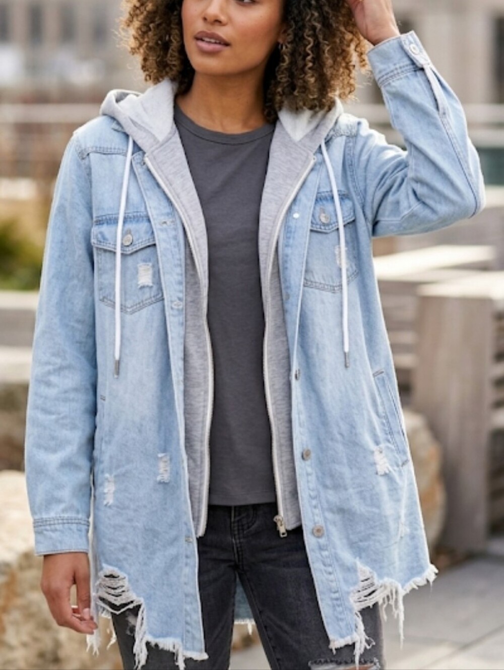 Almost Famous Denim Distressed Medium Weight Jacket